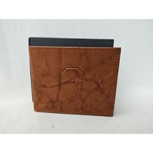 NWT NCAA OSU Ohio‎ State Buckeyes Embossed Trifold Genuine Leather Wallet New